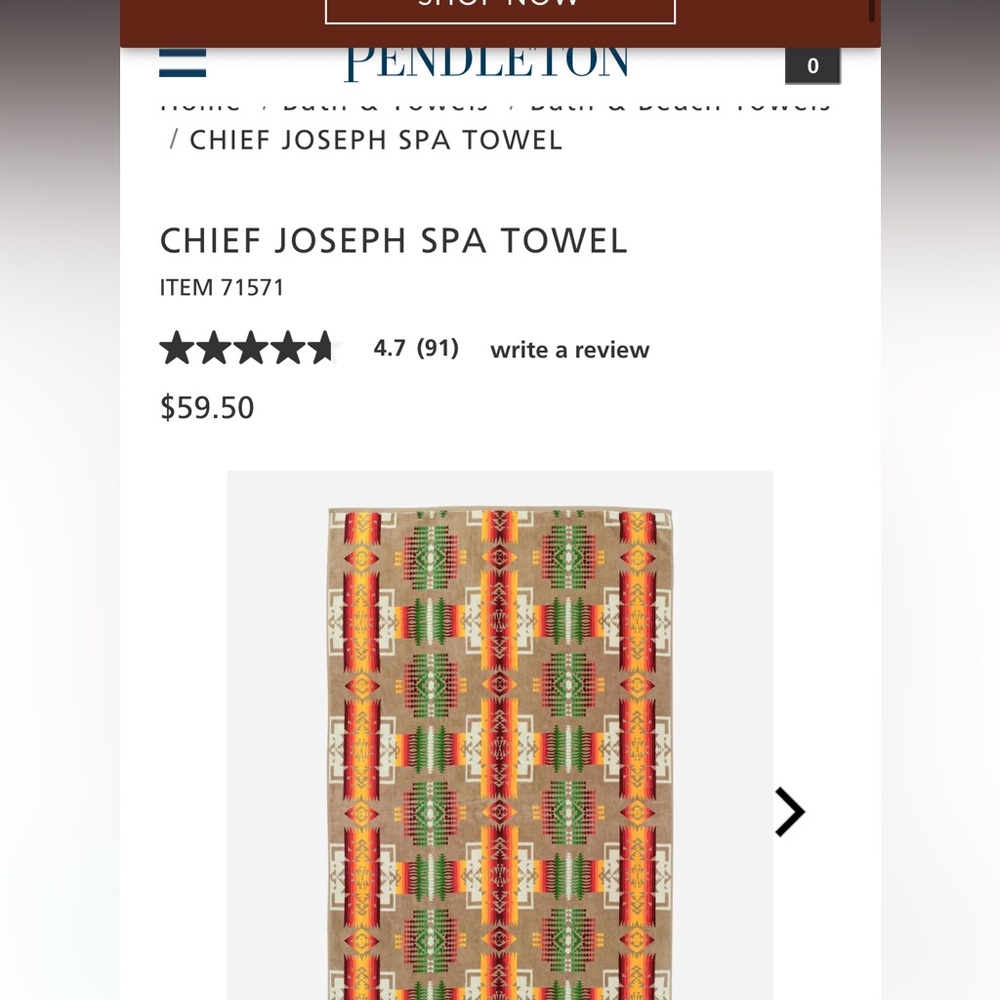 Pendleton Chief Joseph Jaquard Spa Towel Khaki